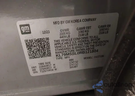 2024 Chevrolet Trailblazer Awd Activ из США, поврежденный, VIN KL79MSSL0RB121804